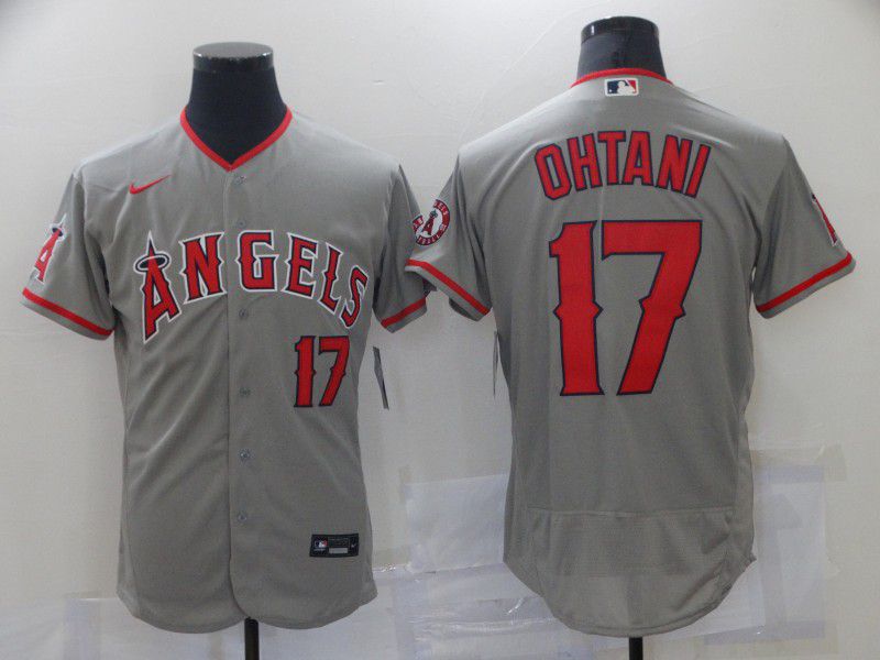 Men Los Angeles Angels 17 Ohtani Grey Elite 2021 Nike MLB Jersey